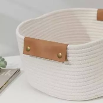 Корзина для хранения плетёная ручной работы «Мира», 38×28×15 см, цвет белый