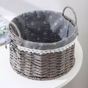 Корзина для хранения плетёная ручной работы Доляна «Маргаритки», 25×25×20 см, цвет серый, круглая