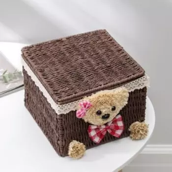 Корзина для хранения плетёная с крышкой Доляна «Мишка», 20×20×15 см, цвет коричневый