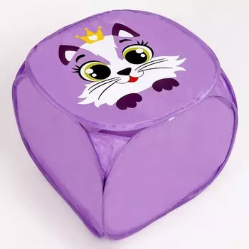 Корзина для хранения игрушкек с крышкой «Котик», 42 х 42 х 42 см, фиолетовая