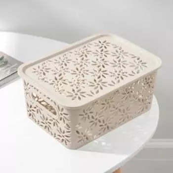 Корзина для хранения с крышкой «Ромашки», 3 л, 241810,5 см, цвет латте