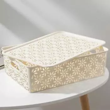 Корзина для хранения с крышкой «Ромашки», 7,5 л, 3524,510,5 см, цвет слоновая кость