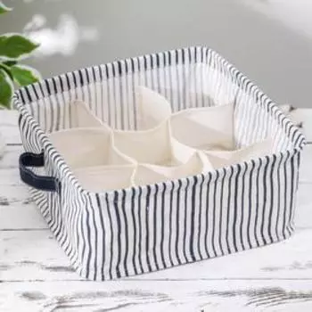 Корзина для хранения с ручками «Полосатик», 9 ячеек, 28×28×11 см, цвет белый с синим