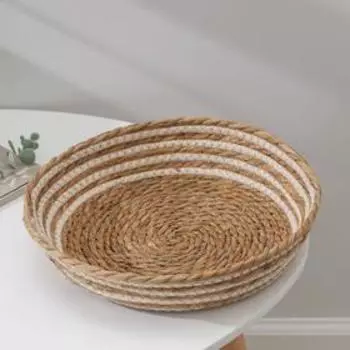 Корзина для хранения «Вега», плетёная, 30×30×8 см, цвет бежевый