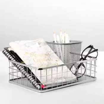 Корзина металлическая, серебро 16,3 х 24,5 х 6,8 см