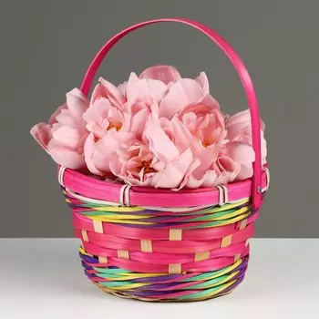 Корзина плетеная, D18 х 11 х 24 см, розовая, бамбук