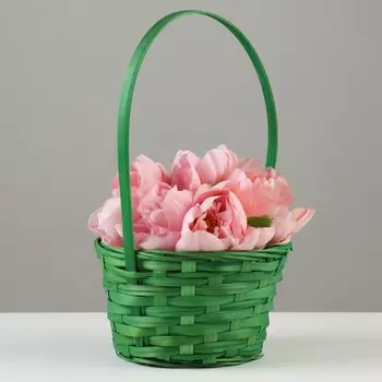 Корзина плетеная, D19 х 9,5 х 32 см, зелёная, бамбук