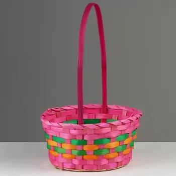 Корзина плетеная, D21 х 10/34 см, розовый, бамбук