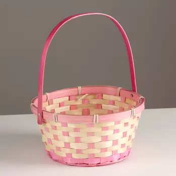 Корзина плетеная, D21хH24 см, розовый, бамбук