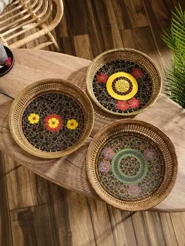 Корзина плетеная ротанг "Цветы 3", 34х34х6 см, МИКС