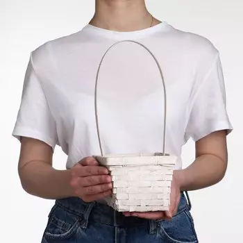 Корзина плетёная, бамбук, 14х14х9,5/32 см, белёная