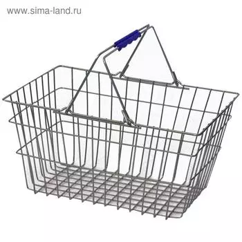 Корзина покупательская металлическая, 20 л, цвет синий, 2 литые ручки ПВХ, Цинк