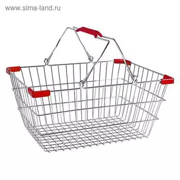 Корзина покупательская металлическая, 22 л, цвет красный, 2 литые ручки ПВХ + уголки, Хром