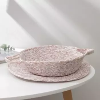 Корзина для хранения плетёная с ручками и салфетка ручной работы Доляна «Жгут», 35×23×6 см, цвет песочный