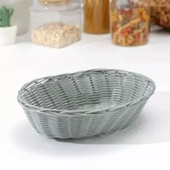 Корзинка для фруктов и хлеба Доляна «Плуг», 25186,5 см, пластик, плетёная, серая