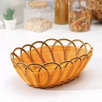 Корзинка для подачи фруктов и хлеба Доляна «Ромашка», 282010 см, пластик, плетёная, золотистая