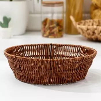 Корзинка для фруктов и хлеба Доляна «Огайо», d=25,5 см, пластик, плетёная, круглая, коричневая