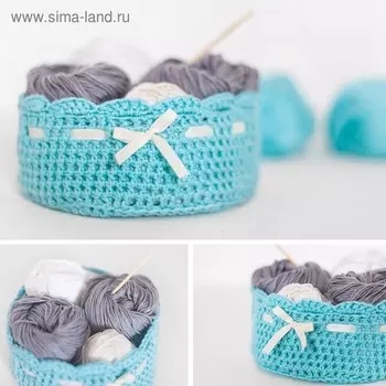 Корзинка для мелочей, набор для вязания, голубая, 11 × 16 × 4 см