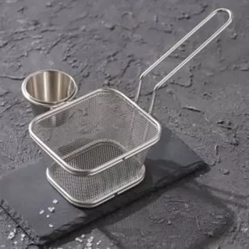 Корзинка для картофеля фри Доляна «Лонгфилд», 14.610.66 см, с соусником, серебистая