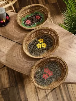 Корзинка плетеная ротанг "Цветы 2", 34х26х7 см, МИКС