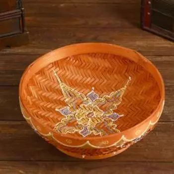 Корзинка плетёная из ротанга "Красный цветок" 25x25x9см