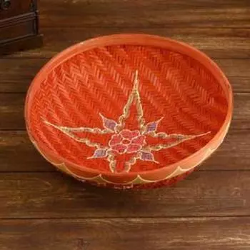 Корзинка плетёная из ротанга "Красный цветок" 35x35х12см