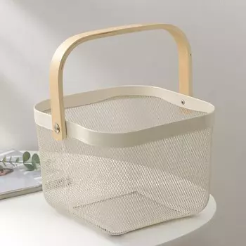 Корзинка универсальная LaDоm, квадратная, с ручкой, 24.524.518 см, кремовая