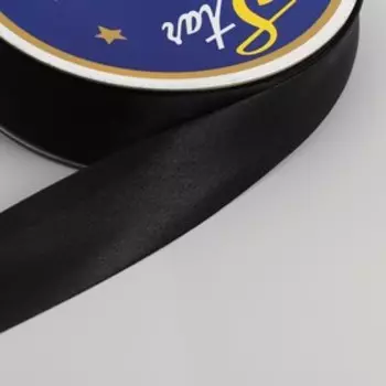 Косая бейка атласная, 30 мм × 27 м, цвет чёрный