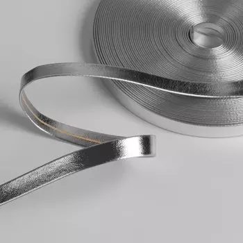 Косая бейка, кожзам, 8 мм, 10±1 м, цвет серебряный