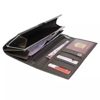 Кошелек, фермуар, коричнево-серый, сафьян