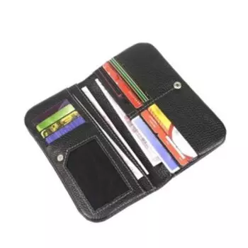 Кошелек-купюрник, кнопка, 3-для купюр, 1-для монет, 11-для карт, черный флотер