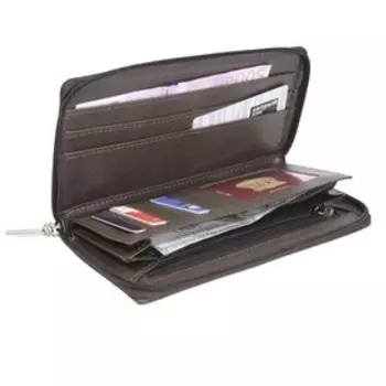 Кошелек, молния, коричневый, тёмный, сафьян