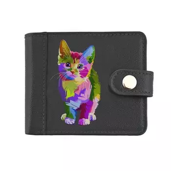 Кошелек на кнопке с обработанными краями "Котенок", черный черная вставка 11х8,5х2,5см