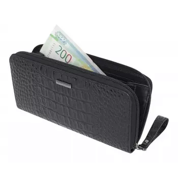Кошелек на молнии, отдел для карт(8)/монет/купюр, цвет черный 20х10х2,5см