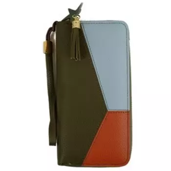 Кошелек на молнии, отдел для карт(8)/монет(молния)/купюр(3), цвет зеленый МИКС