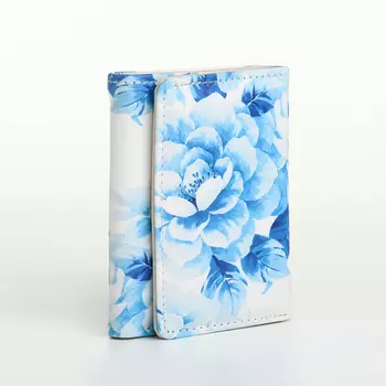 Кошелёк женский на кнопке, 10.52.58.5 см, с цветочным принтом, белый/голубой