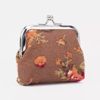 Кошелёк- монетница на фермуаре, 91.57 см, с цветочным принтом, коричневый