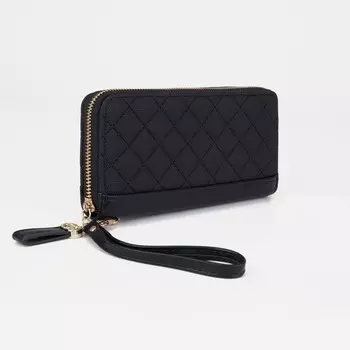 Кошелёк женский на молнии с ремешком, цвет чёрный