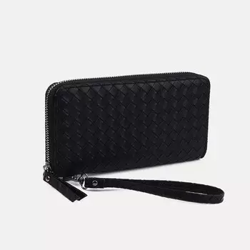 Кошелёк женский на молнии с ремешком, цвет чёрный