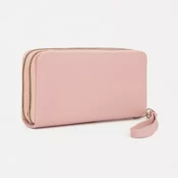 Кошелёк женский на молниях с ремешком, 20510 см, однотонный, нежно-розовый