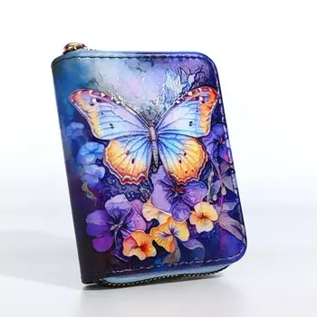 Кошелёк женский на молнии, 8.52.511 см, с ярким принтом, синий