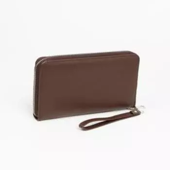 Кошелёк на молнии, с ручкой, цвет коричневый