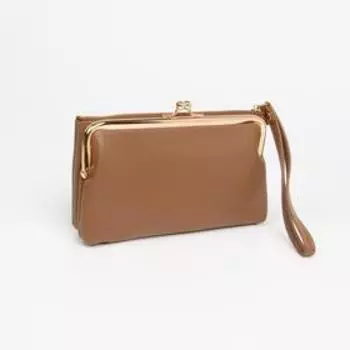 Кошелёк на молнии, с ручкой, цвет коричневый