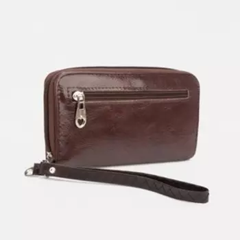 Кошелёк на молнии, с ручкой, цвет коричневый