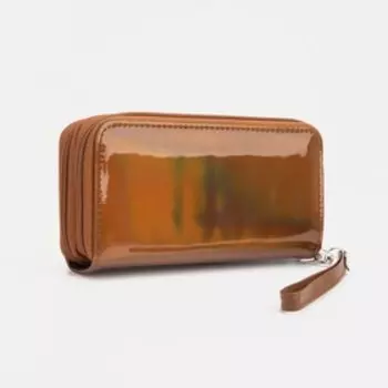 Кошелёк на молнии, с ручкой, цвет коричневый