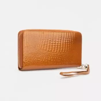 Кошелёк на молнии, с ручкой, цвет рыжий