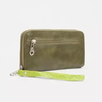 Кошелёк на молнии, с ручкой, цвет зеленый