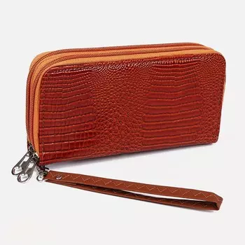 Кошелёк на молниях, с ручкой, цвет коричневый