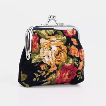 Кошелёк- монетница на фермуаре, 91.57 см, с цветочным принтом, чёрный