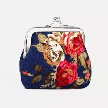 Кошелёк- монетница на фермуаре, 91.57 см, с цветочным принтом, синий